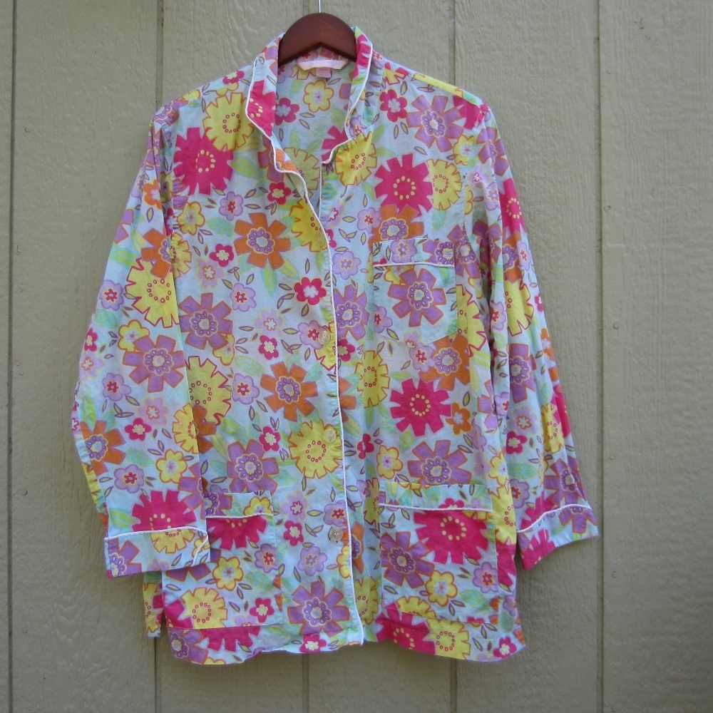 Victoria's Secret Pajama‎ top womens L Floral Flower Pockets Cotton Soft Comfy
